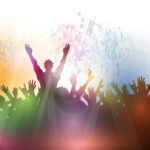 Silhouette of a party crowd on an abstract background